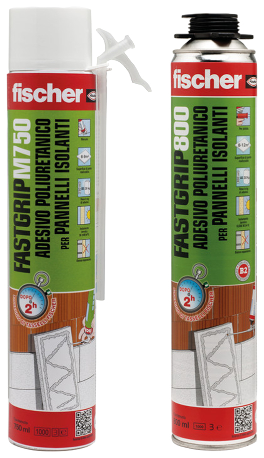 fischer Schiuma polouretanica manuale FASTGRIP M750 (1 Pz.) Adesivo poliuretanico per l'incollaggio di pannelli isolanti, lastre in cartongesso e blocchi rettificati non strutturali fie3225