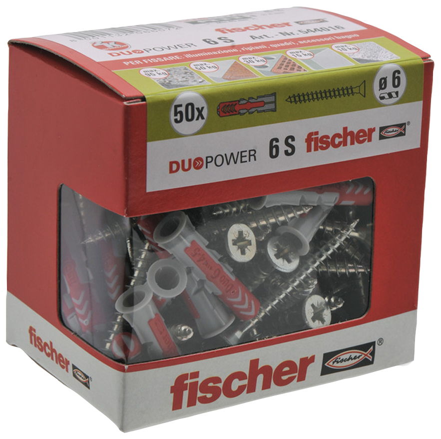 fischer Tasselli DUOPOWER 6 S Y con vite (50 Pz.) Tasselli bi-materiale con vite t.s.p. impronta pozidrive.