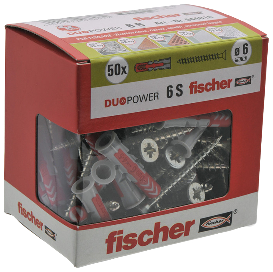 fischer Tasselli DUOPOWER 8 S Y con vite (25 Pz.) Tasselli bi-materiale con vite t.s.p. impronta pozidrive.