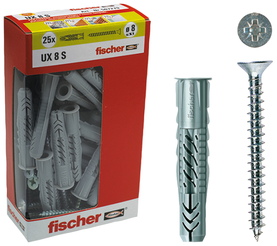 fischer Tasselli UX 5x30 S Y con vite (50 Pz.) Fissaggio universale con vite UX S Y in scatola di cartone con finestra fie3282