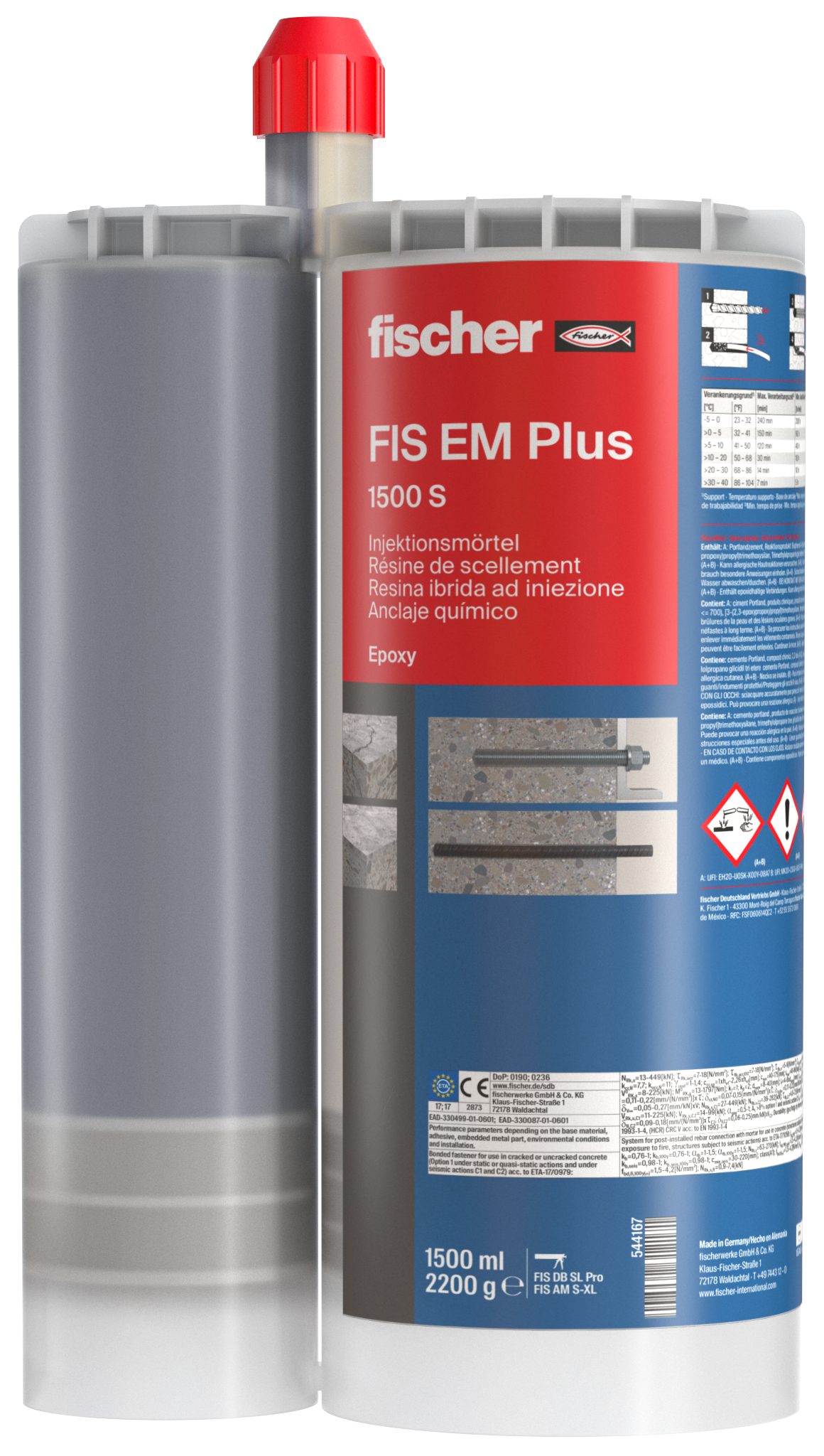 fischer Ancorante chimico EM Plus 1500 S per ferri da ripresa e ancoraggi strutturali (1 Pz.) fie3288.