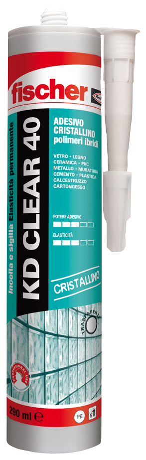 fischer Adesivo sigillante KD CLEAR 40 Cristallino (1 Pz.) Adesivo sigillante cristallino ad alto modulo a base di polimeri ibridi. Elasticit permanente. fie3315