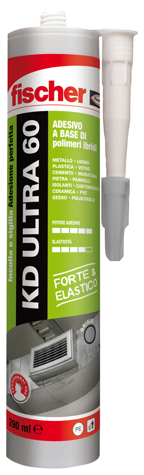 fischer Adesivo sigillante KD ULTRA 60 Extra forte grigio (1 Pz.) Adesivo sigillante extra forte a base di polimeri ibridi. Adatto a giunzioni resistenti nel tempo, anche soggette a movimento. fie3323