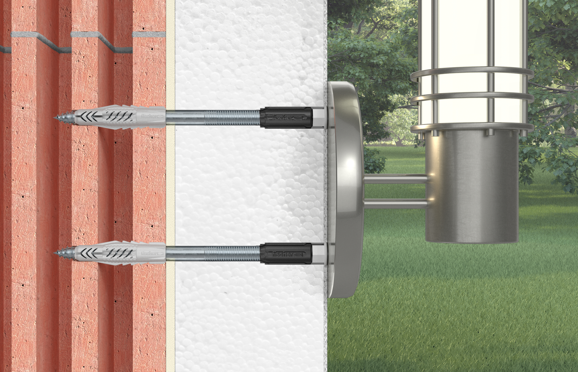 fischer Fissaggio distanziato per cappotti TherMax 8-100 M6 Kit 2 Pz (2 Pz.) Il fissaggio termicamente isolato per installazione distanziata in sistemi compositi di isolamento termico esterno (ETICS) in confezione da 2 pezzi.