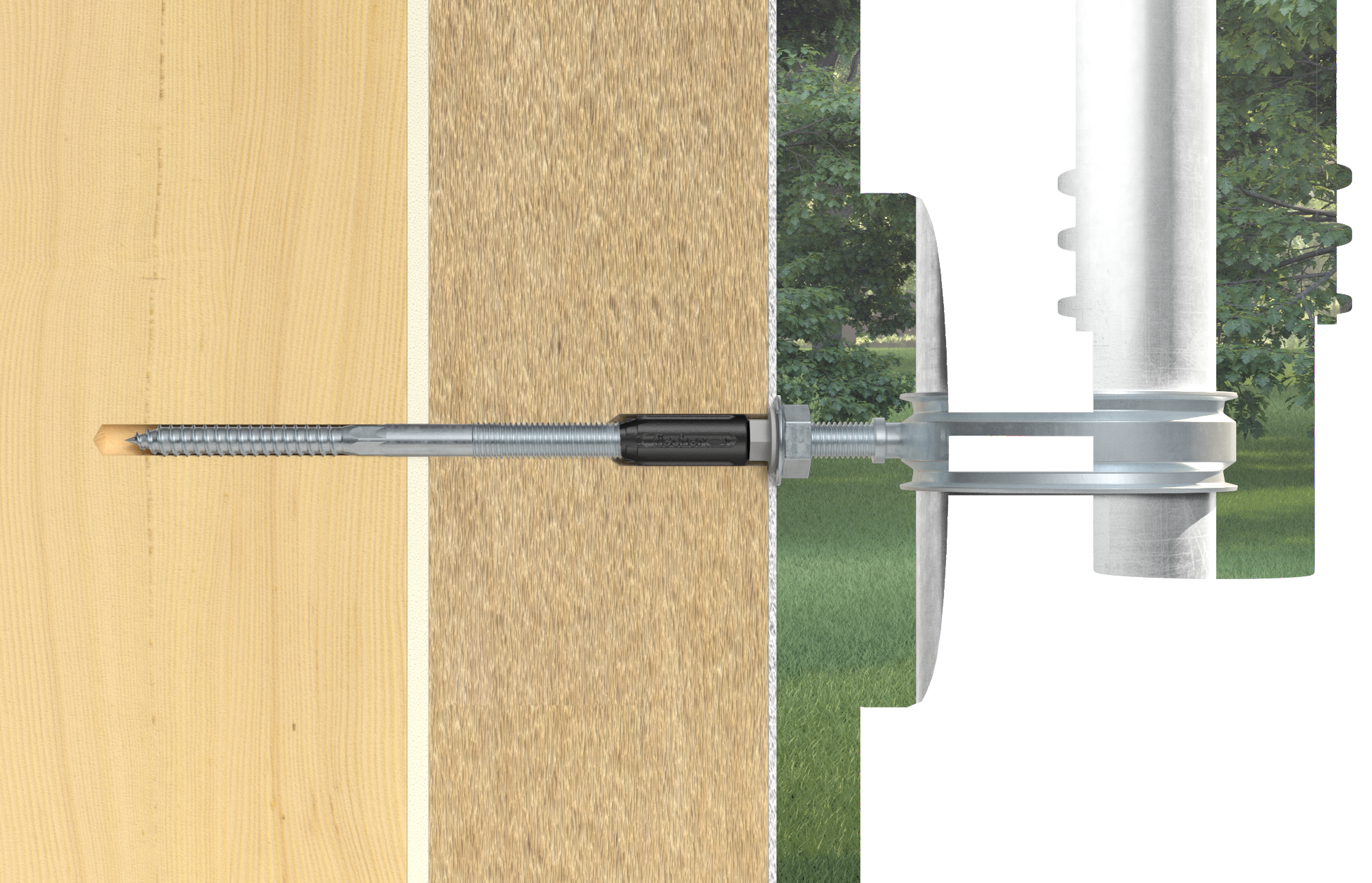 fischer Fissaggio distanziato per cappotti TherMax 8-100 M6 Kit 2 Pz (2 Pz.) Il fissaggio termicamente isolato per installazione distanziata in sistemi compositi di isolamento termico esterno (ETICS) in confezione da 2 pezzi.