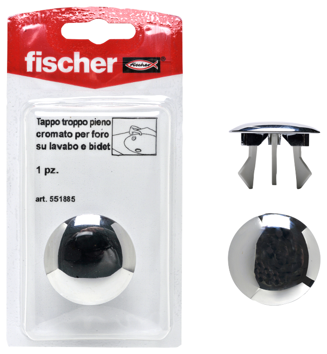 fischer Tappo troppo pieno TTP K CROMATO (1 Pz.) Tappo troppo pieno per foro su lavabi e bidet.