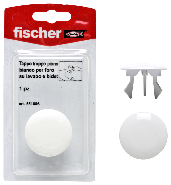 fischer Tappo troppo pieno TTP K BIANCO (1 Pz.) Tappo troppo pieno per foro su lavabi e bidet.