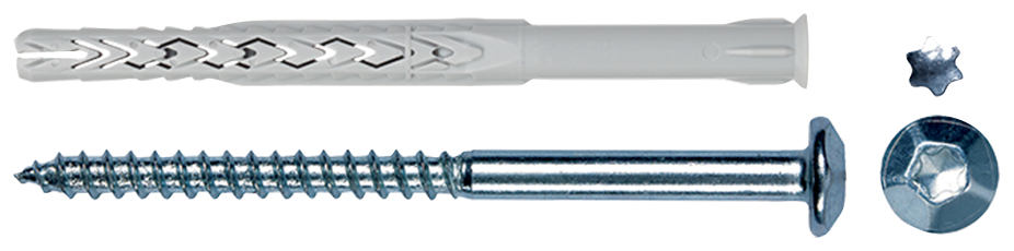 fischer Tasselli prolungati SXRL 10x160 VAE in nylon con vite (1 Pz.) Tassello prolungato in nylon con vite antifurto testa a borchia, con inserto a stella.