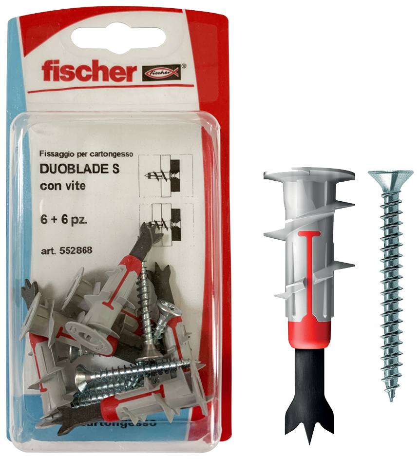 fischer Tasselli Autoforanti per Cartongesso Duoblade S K con vite (6 Pz.) fie3709.