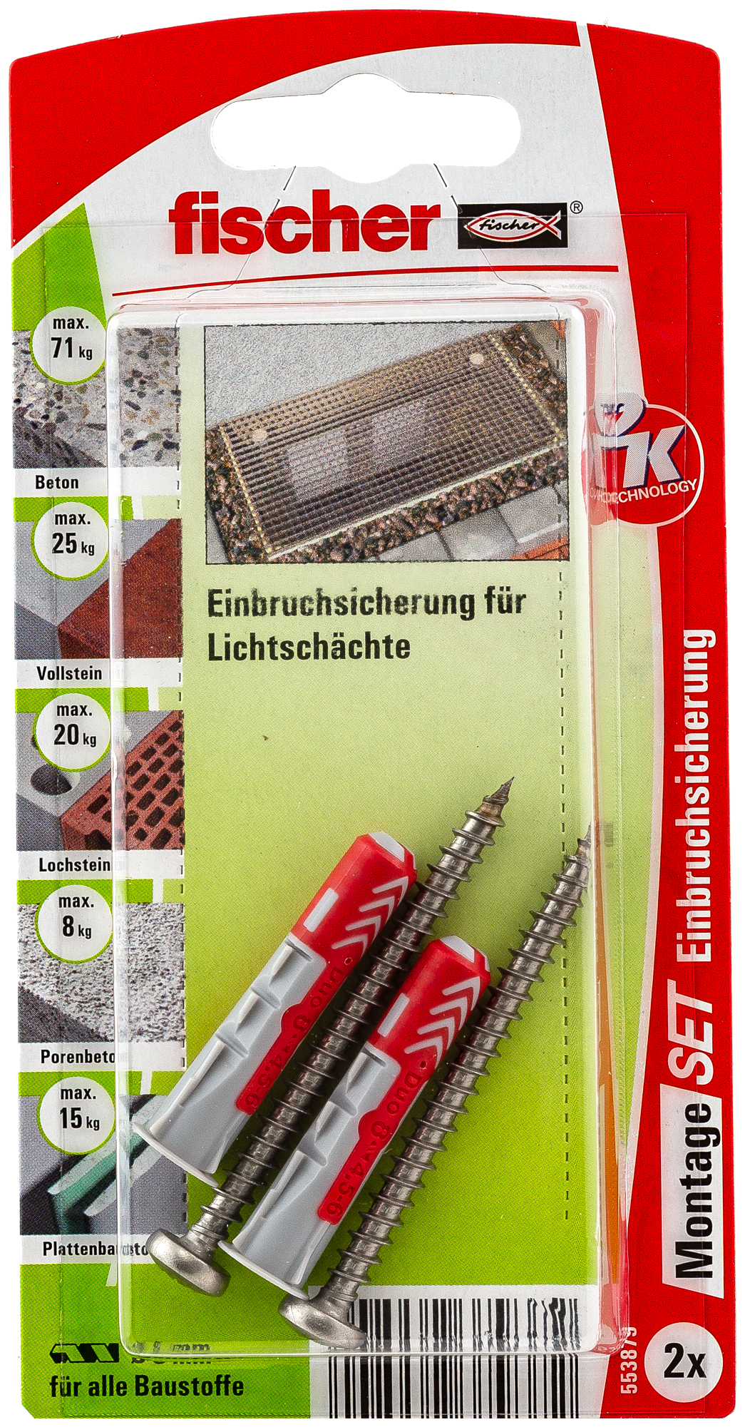fischer Tasselli DuoPower 8x40mm con vite inox (2 Pz.) Tassello bimateriale DuoPower 8x40 con vite in acciaio inossidabile A2 a testa bombata e impronta Pozidrive in confezione blister..