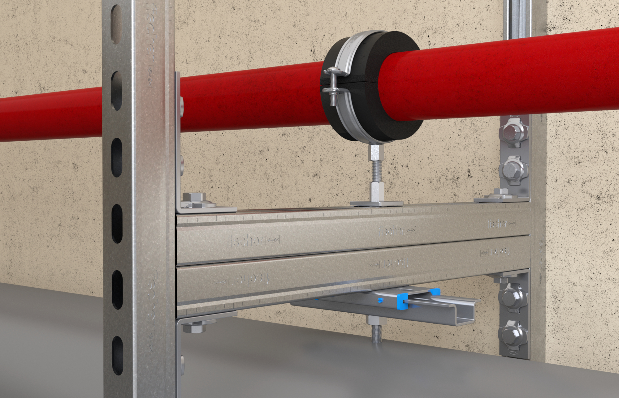 fischer Collare FRSK 114-115 M8-M10 per tubazioni termicamente isolate (1 Pz.) Il collare per tubazioni termicamente isolate con meccanismo di chiusura rapida..