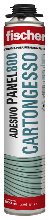 fischer Schiuma adesiva PANEL 800 per cartongesso (1 Pz.) Adesivo poliuretanico per l?incollaggio di pannelli in cartongesso. Utilizzabile anche per pannelli isolanti EPS, XPS e materiali sintetici (lana minerale). fie3935
