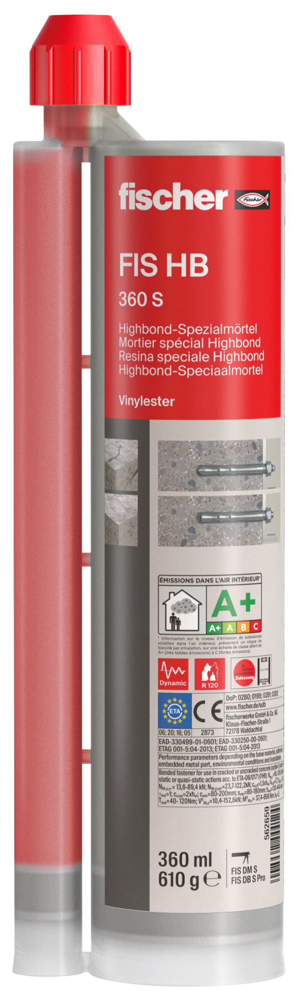 fischer Ancorante chimico FIS HB 360 S (3 Pz.) Resina ad iniezione per carichi dinamici. Le massime prestazioni per ancoraggi soggetti a carici alternati ciclici e a fenomeni di fatica.