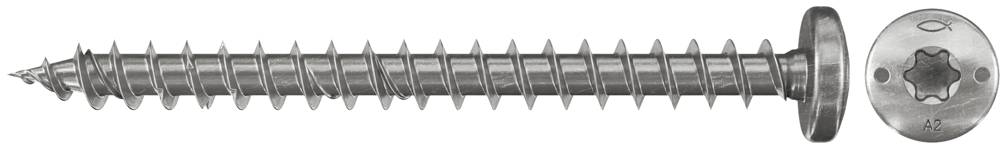 fischer Viti truciolari torx FPF-PT 5,0x40 A2F inox (1 Pz.) Vite truciolare premium in acciaio inossidabile A2 con testa cilindrica e filettatura totale per installazioni leggere all'esterno..