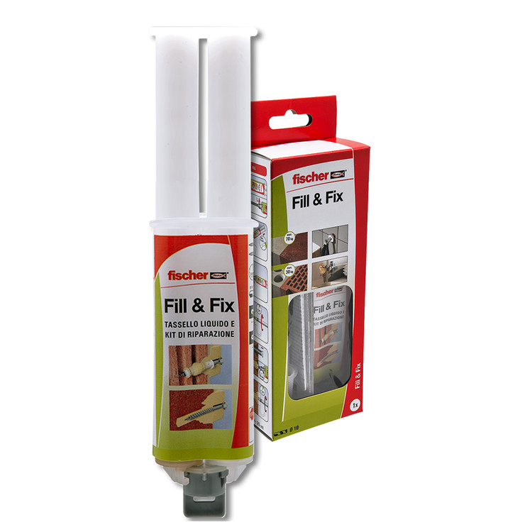 fischer FILL & FIX ripara fissaggi e tasselli (1 Pz.) Kit ripara fissaggi. Il tassello liquido che ricrea il supporto per viti, tasselli, cerniere di mobili. fie552
