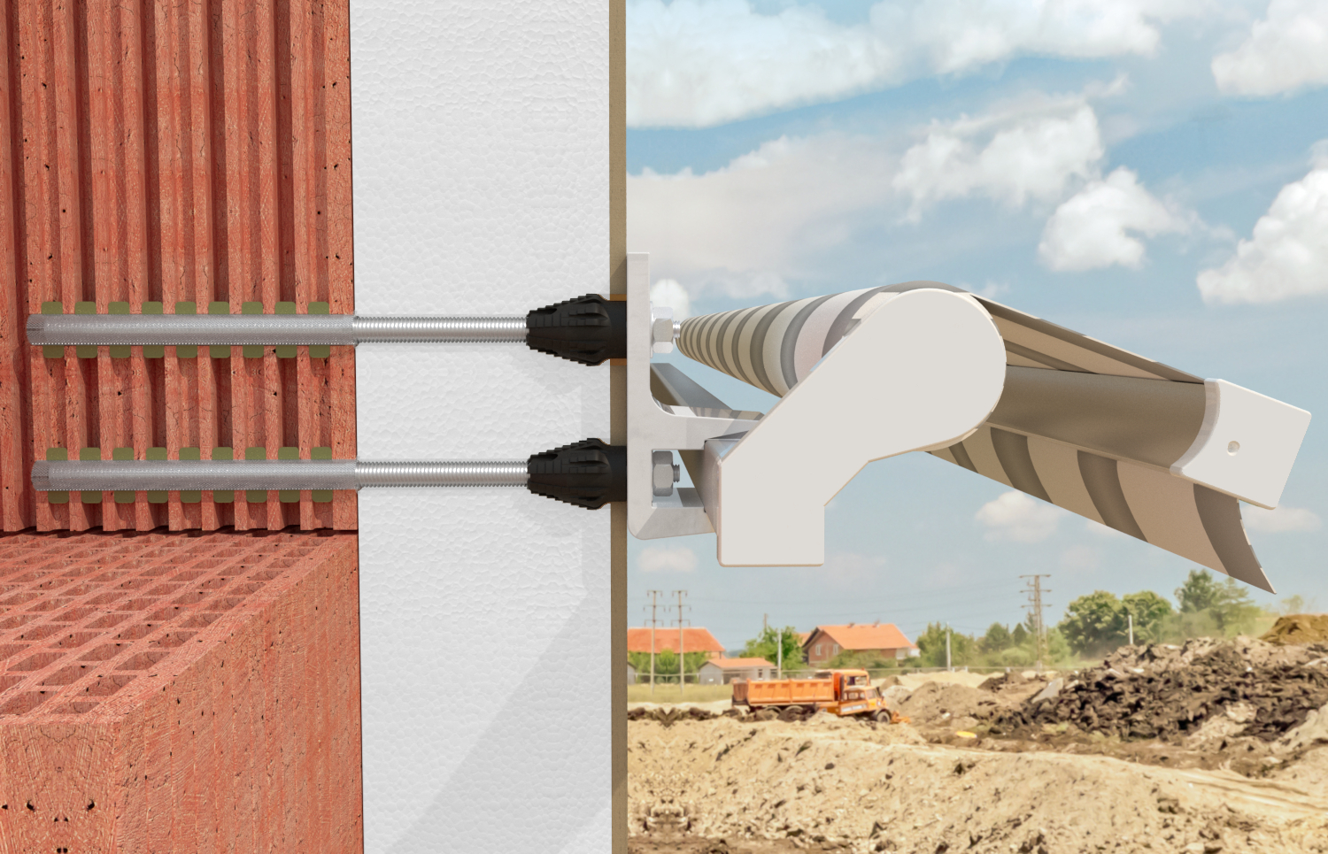 fischer Fissaggio distanziato per cappotti THERMAX M16-12-170 SET 20 PZ. (2 Pz.) Sistema di fissaggio termicamente isolato per carichi pesanti applicati a distanza in presenza di isolamento a cappotto termico.