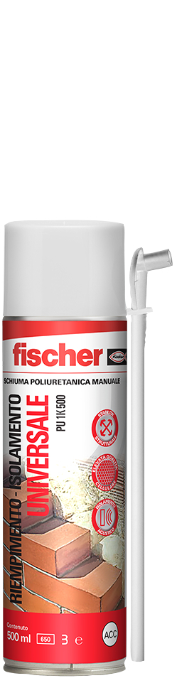 fischer Schiuma poliuretanica manuale PU 1K 500 (1 Pz.) Schiuma poliuretanica universale multiuso per uso manuale.
