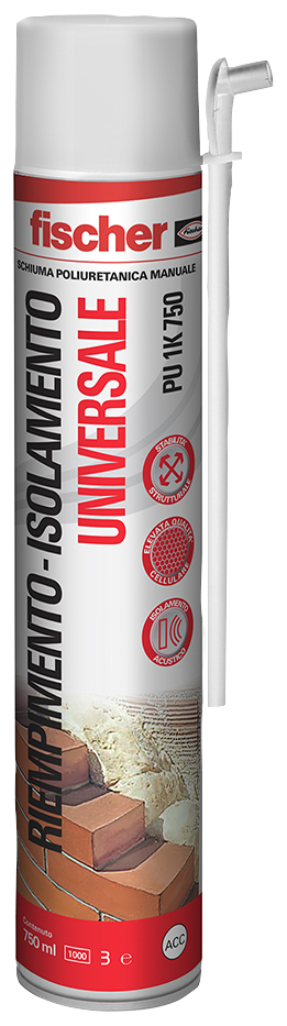 fischer Schiuma poliuretanica manuale PU 1K 750 (1 Pz.) Schiuma poliuretanica universale multiuso per uso manuale.