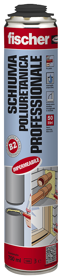 fischer Schiuma poliuretanica professionale per pistola PUP 750 (1 Pz.) Schiuma poliuretanica professionale resistente alla pressione e testata con filo incandescente (Glow Wire Test).