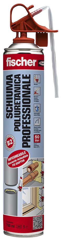 fischer Schiuma poliuretanica professionale manuale PU 750 (1 Pz.) Schiuma poliuretanica professionale resistente alla pressione e testata con filo incandescente (Glow Wire Test) fie63