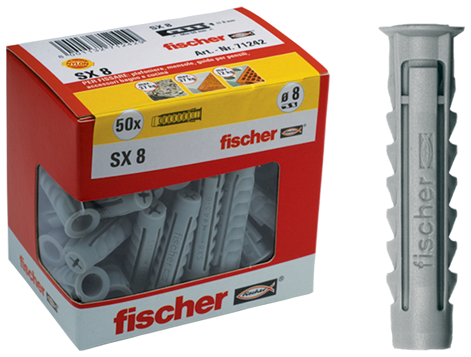 fischer Tasselli SX 5 Y (50 Pz.) Fissaggio in nylon SX Y in scatola di cartone con finestra fie684