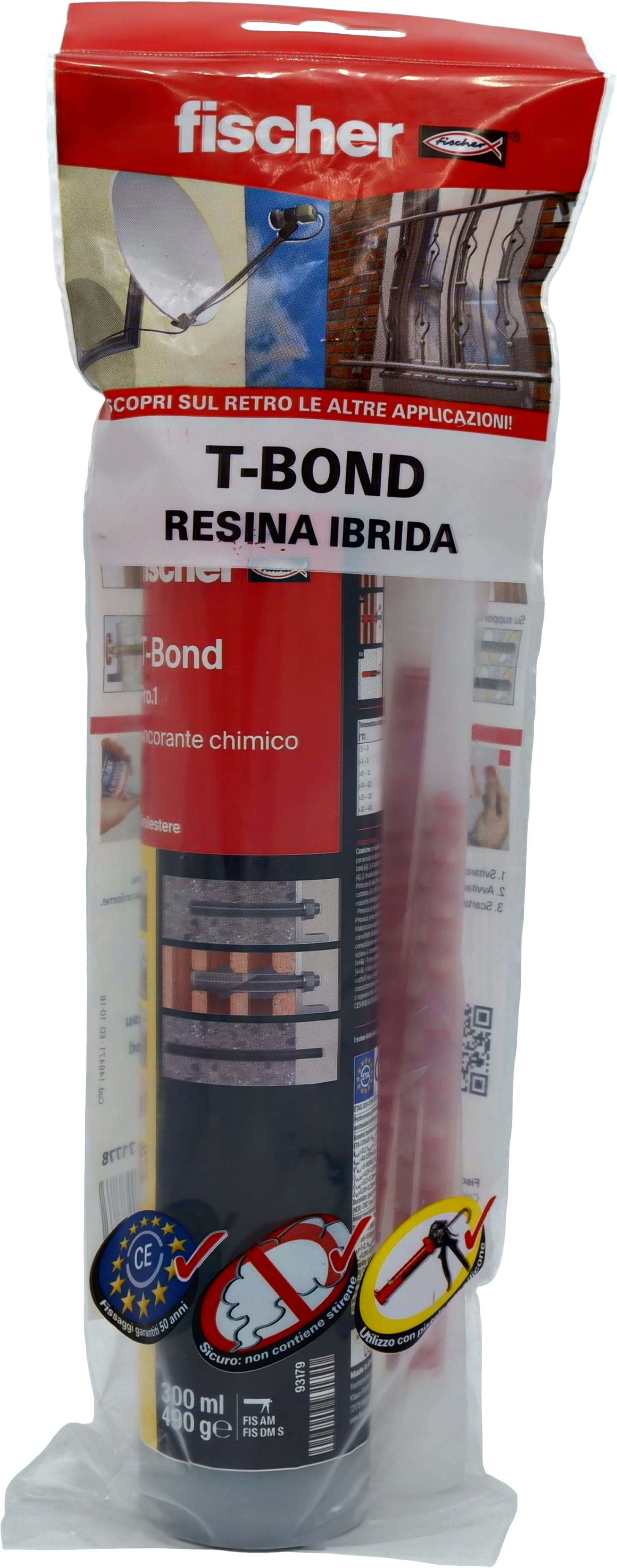 fischer Ancorante chimico T-BOND PRO.1 300 resina hybrid in busta (1 Pz.) La resina hybrid per ancoraggi in calcestruzzo fessurato e in muratura, in cartuccia formato silicone nella pratica confezione in busta..