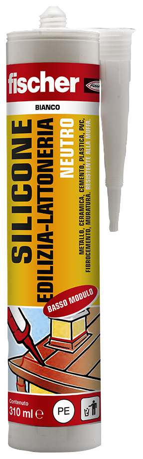 fischer Silicone sigillante basso modulo SBM 310 BI - bianco (1 Pz.) Sigillante siliconico neutro a base alcolica e basso modulo, per applicazioni edili e di lattoneria fie77