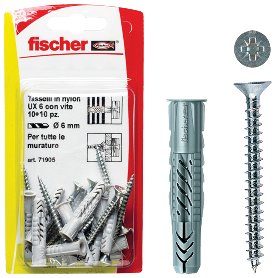fischer Tasselli UX 8x50 S K con viti (8 Pz.) Fissaggio universale con vite UX S K in blister.