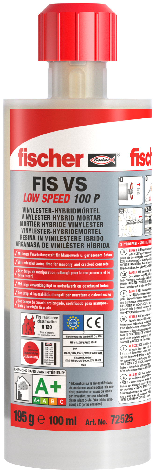 fischer Ancorante chimico FIS VS 100 P resina Full-Hybrid (1 Pz.) Resina full-hybrid ad alte prestazioni low-speed per fissaggi strutturali e riprese di getto.