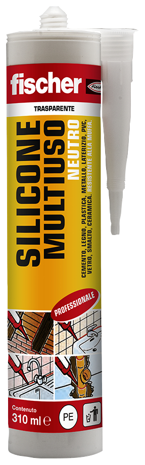 fischer Silicone serramenti SN 310 TR - Trasparente (1 Pz.) Sigillante siliconico multiuso neutro professionale a base alcolica per applicazioni in ambienti interni ed esterni fie96