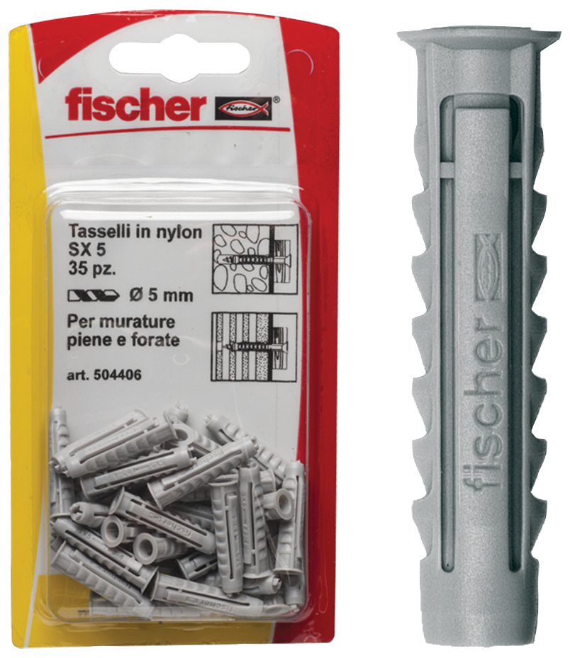 fischer Tasselli SX 10 K (10 Pz.) Fissaggio in nylon SX K in blister.
