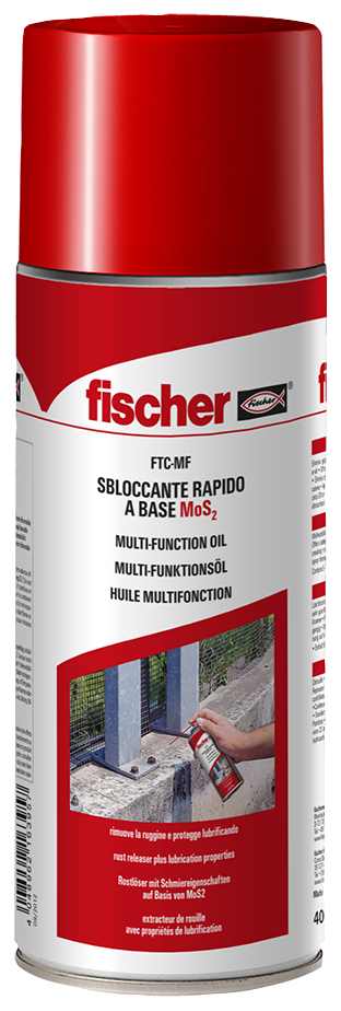 fischer Sbloccante rapido FTC-MF 400 ml (1 Pz.) Grazie all'azione del MoS<sub>2</sub> (Bisolfuro di Molibdeno) elimina i grippaggi, lubrifica e protegge.