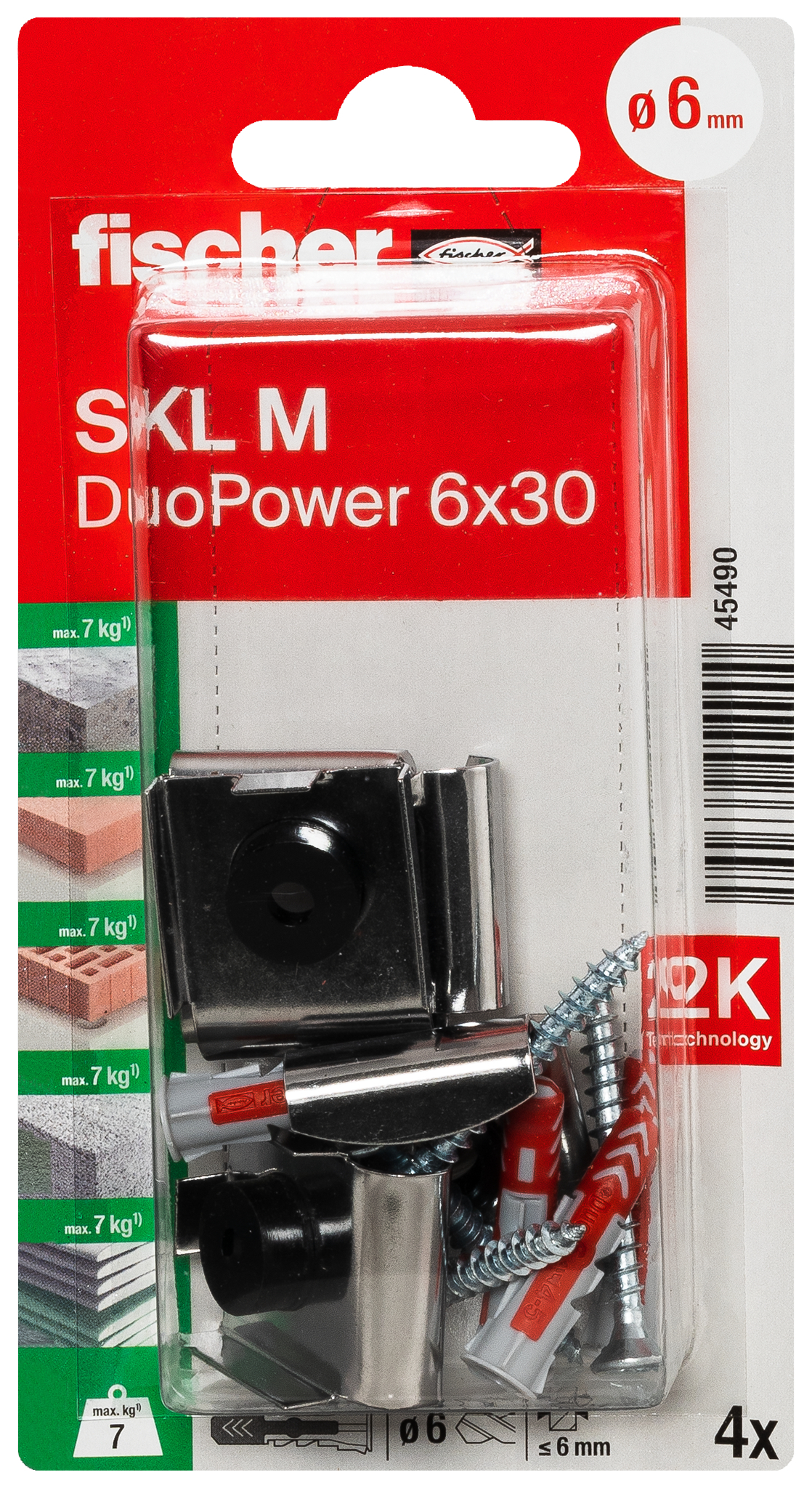 fischer Fissaggio specchi SKL-M K con tasselli duopower (4 Pz.) Fissaggio DuoPower con gancio per specchi SKL M K in blister.