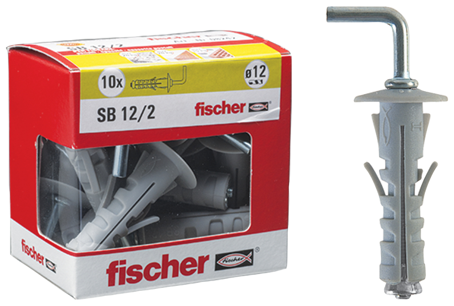 fischer Tasselli a espansione SB 12/8 Y con gancio corto (10 Pz.) Fissaggio a espansione con accessorio SB 12/.. Y in scatola di cartone con finestra (in foto SB 12/2 Y con gancio medio).