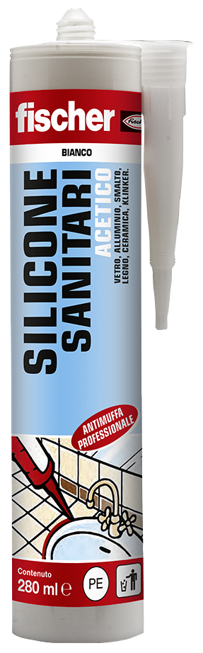 fischer Sigillante acetico sanitari SAS 280 BI - Bianco (1 Pz.) Sigillante siliconico a base acetica per l'impiego in ambienti sanitari fie74