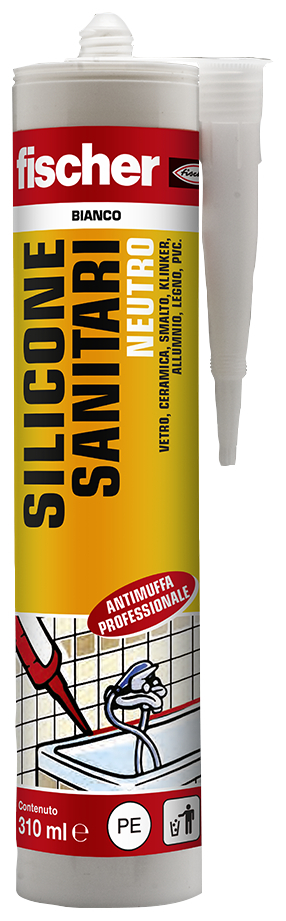 fischer Silicone sanitari SNS 310 BI - Bianco (1 Pz.) Sigillante siliconico neutro a base alcolica per l'impiego in ambienti sanitari.