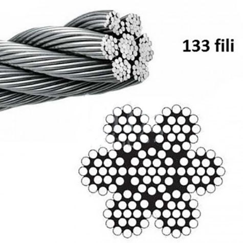 legatoria Cavetto Inox spessore 2,5mm fune INOX a 133 fili, AISI 316, carico di rottura: 350 kg.