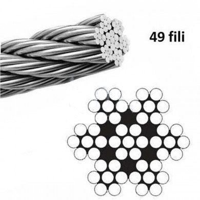 legatoria Cavetto Inox spessore 1,2mm fune INOX a 49 fili, AISI 316, carico di rottura: 90 kg.