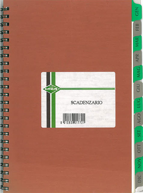 gbc Scadenze Clienti-Fornitori 134620 Scadenziario, formato A5 (15 x 21) - 24 pagine (4 facciate per ogni mese) - rilegatura a spirale laterale - copertina in cartoncino marrone - 12 indici (mesi) plastificati ..