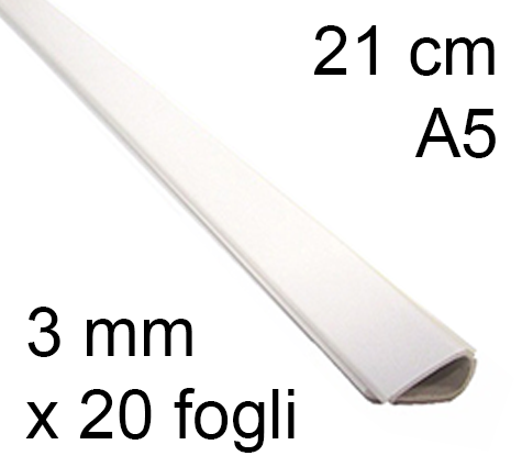 legatoria Dorsetto, dorsino rilegafogli 3mm, BIANCO spessore 3mm, altezza 21cm, rilega fino a 20 fogli.