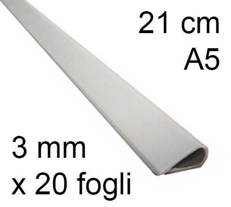 legatoria Dorsetto, dorsino rilegafogli 3mm, GRIGIO spessore 3mm, altezza 21cm, rilega fino a 20 fogli.