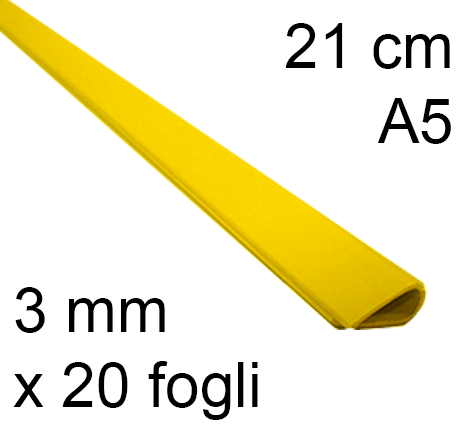 legatoria Dorsetto, dorsino rilegafogli 3mm, GIALLO spessore 3mm, altezza 21cm, rilega fino a 20 fogli.