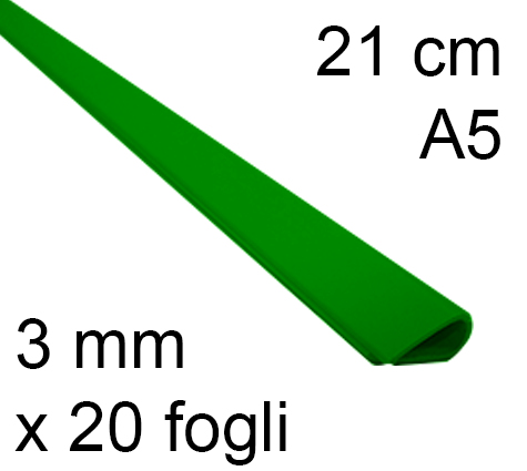 legatoria Dorsetto, dorsino rilegafogli 3mm, VERDE spessore 3mm, altezza 21cm, rilega fino a 20 fogli.