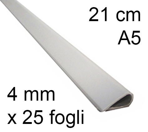 legatoria Dorsetto, dorsino rilegafogli 4mm, GRIGIO spessore 4mm, altezza 21cm, rilega fino a 25 fogli.