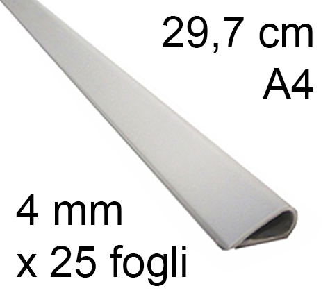 legatoria Dorsetto, dorsino rilegafogli 4mm, GRIGIO spessore 4mm, altezza 30cm, rilega fino a 25 fogli.