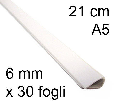 legatoria Dorsetto, dorsino rilegafogli 6mm, BIANCO spessore 6mm, altezza 21cm, rilega fino a 30 fogli.