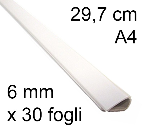legatoria Dorsetto, dorsino rilegafogli 6mm, BIANCO spessore 6mm, altezza 30cm, rilega fino a 30 fogli.