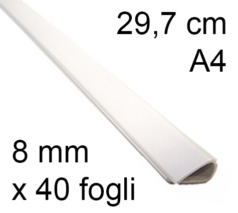 legatoria Dorsetto. dorsino rilegafogli 8mm. BIANCO spessore 8mm, altezza 30cm, rilega fino a 40 fogli.