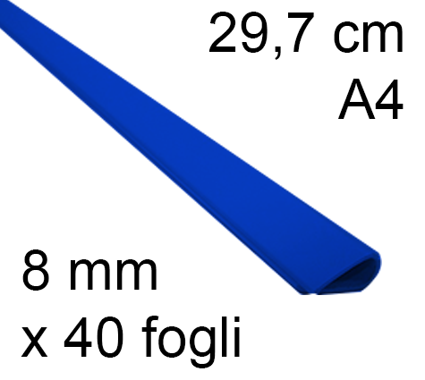 legatoria Dorsetto. dorsino rilegafogli 8mm. BLU spessore 8mm, altezza 30cm, rilega fino a 40 fogli.