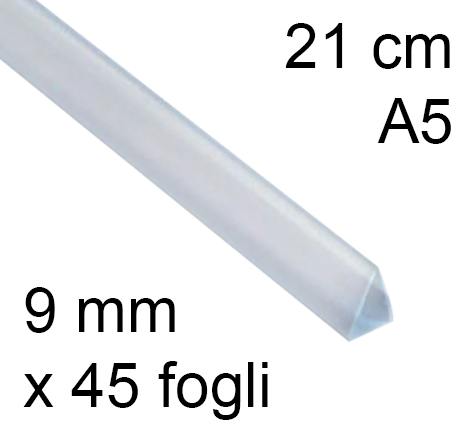 legatoria Dorsetto, dorsino rilegafogli 9mm, TRASPARENTE spessore 9mm, altezza 21cm, TRIANGOLARE, rilega fino a 45 fogli.